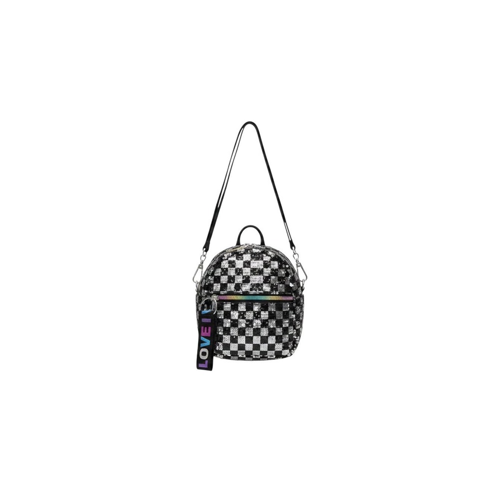 Claire's Mini Backpack Girls Small Silver New Checkered Sequin Rainbow Zip